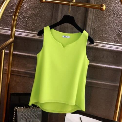2020 Luxury Brand Sleeveless Chiffon Blouse Women Summer Solid V-neck Casual Loose Shirt Blouse Plus Size S-5XL Ladies Tops