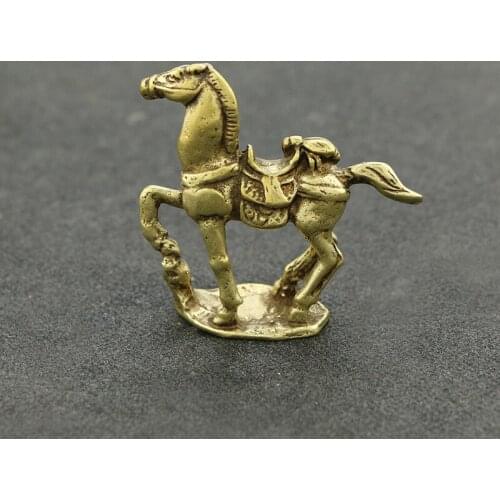 Retro Handmade Mini Brass Horse Statue Animal Statue Car Decoration Pure Copper Worker Decoration Animal Home Decorative Gift
