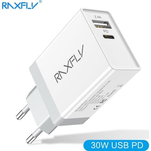 RAXFLY 18W Type C PD Phone Charger For iPhone XS Max XR 8 Plus Dual Ports Quick USB Charger For Samsung S8 Huawei Xiaomi Phone