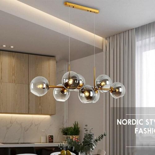 Modern Glass Ball Chandeliers Black Gold Lampshade for Living Room Bedroom Table Dining Home Decor Indoor Lighting Lamps Fixture