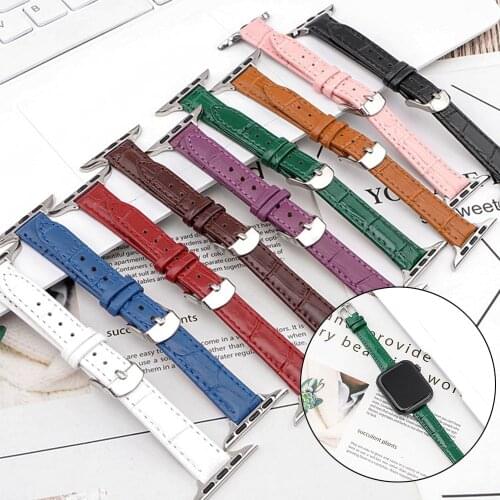 Slim Thin Leather watch band for Apple Watch Band 40mm 44mm 38mm 42mm Bracelet Strap Texture for iWatch SE 6 5 4 3 2 1 Lady