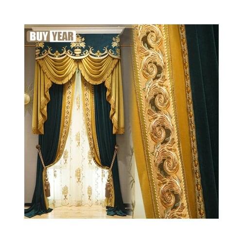 High-end European Black Out Curtains Luxury Embroidered French Curtains for Living Room Bedroom Solid Color Velvet Curtains