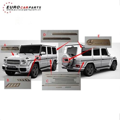 W463 trims parts for G63 exterior decorations hood addon+fender addon+door trims+rear window addon+spare tire logo