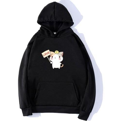 Japanese Kawaii Women Hoodies Lolita Mori Girls Cute Cat Love Letter Sweatshirt Cartoon Neko Atsume Hooded Tops Poleron Mujer