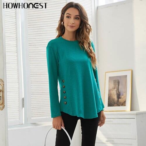 Za Womens T-shirt Autumn New Product Oversize O Neck Pulovers Ladies Casual Simple Button Long Sleeve T-Shirt Women Tops Blouse