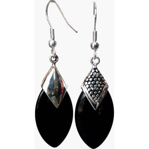 Ladys black Natural jade 925 silver Flat Drop Earrings 14/5"