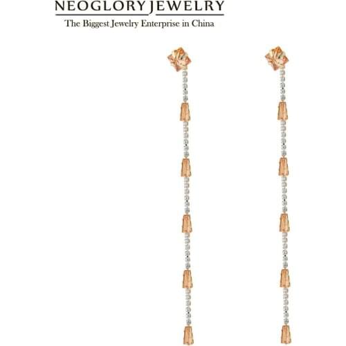 Neoglory Korean Female Long Tassel Colourful Cubic Zircon Drop Earrings For Women2020Statement With High Quality
