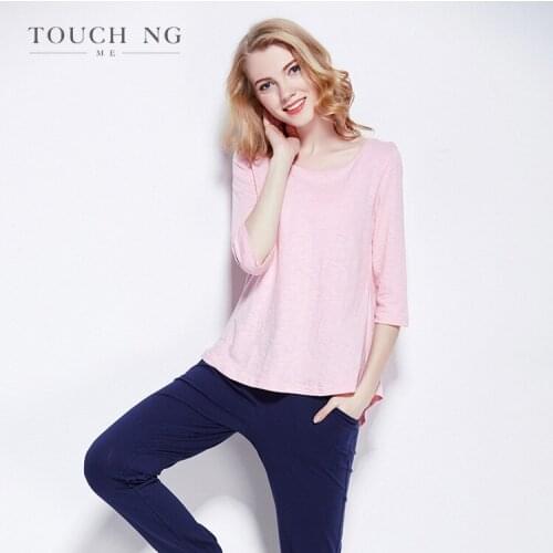 SoftFox Women Sleepwear Spring Autumn Warm 100% Cotton Pink Pajama Suit Nightwear 2 Pieces Pajama home clothing Set For Ladies