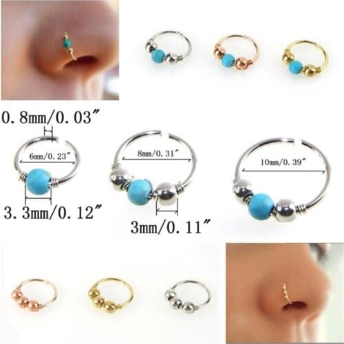 1Pcs Hinge Segment Nose Ring Fashion Retro Round Beads Nose Ring Nostril Hoop Body Piercing Fashion Jewelry