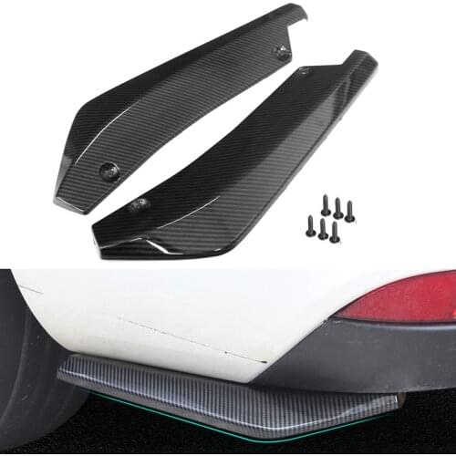 2pcs Universal Gloss Carbon fiber Car Rear Bumper Spoiler Canards Anti-crash Diffuser Wrap Angle Splitter Protector Side Fins
