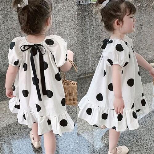 2021 Girls Clothing New Summer Girls' Cute Polka Dot princess Dress&Casual Sweet Puff Sleeve Ruffles Dress