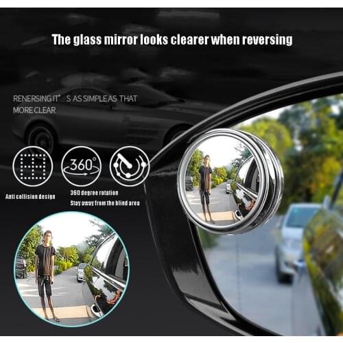 360 Degree Wide Angle Adjustable Rotary Trolley Truck Rear View Mirror Auxiliary Blind Spot Mirror Auto Parts Decoration 2Pcs