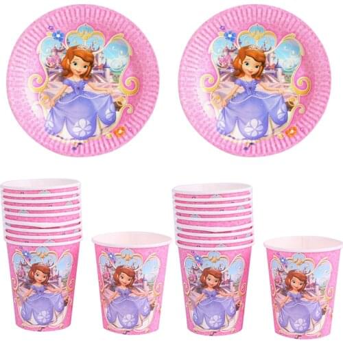 44pcs/set Princess Sofia Party Plate Cups Pink Girl Kids Happy Birthday Decorations Disposable Tableware Baby Shower Supplies
