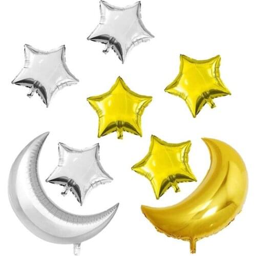 8 PCS Large Size Moon Shaped Balloons Mylar Foil 30 inches,Moon and Star with a Air Pump Set Party Balloons Decorations Wedding