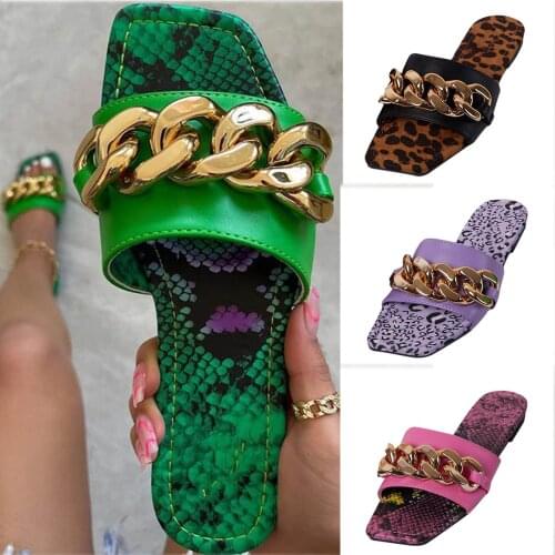 New Summer Shoes Fashion Metal Chain Flats Women Sandals Printed Beach Shoes Ladies Sandal Woman Chaussure Femme босоножки