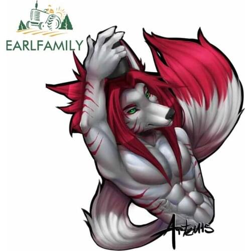 EARLFAMILY 13cm x 11.4cm for Red Fox Muscle Man Furry Decal DIY Anime Bumper Decoration Waterproof Vinyl Material Car Stickers