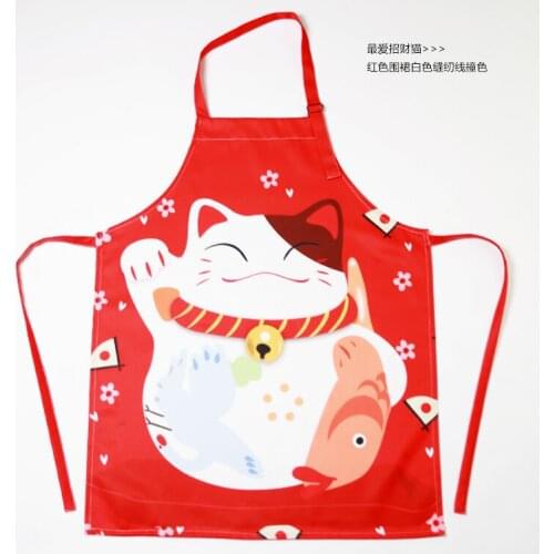Cotton polyster cartoon lucky cat apron water repellent Maneki Neko sleeveless aprons adults baking apron cooking chef gown