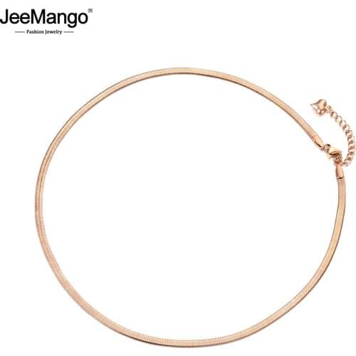 JeeMango New Arrival Sample Rose Gold Color Jewelry Stainless Steel Snake Chain Thin Necklaces For Women Chirstmas Gift JN18065