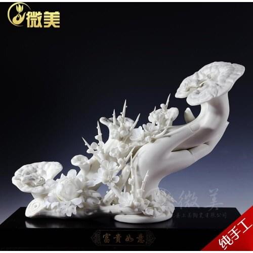 Dehua ceramic rich white porcelain flower ornaments Ruyi size Home Furnishing jewelry ornaments are modern furnishings