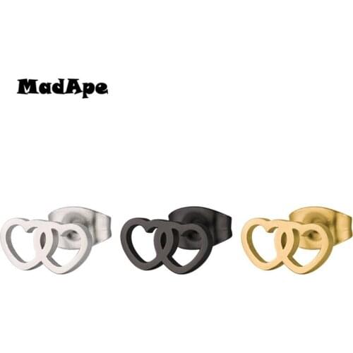 MadApe Anti Allergy Stainless Steel Heart To Heart Earrings 2019 Fashion Simple Earrings Female Earrings Wholesale Stud Earrings