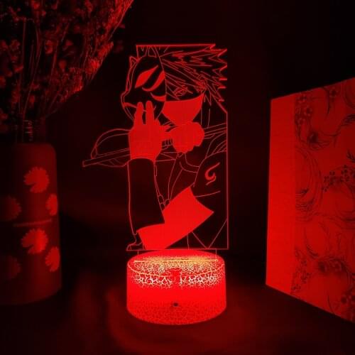 Mask Kakashi Hatake Figurine 3D Night Anime Light Touch Sensor Control Bedroom Bedside Decoration Desk Lamp USB Battery Operated