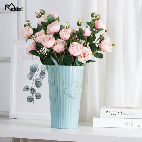 Meldel 74cm Long Stem Artificial Roses Branch Flower 3 Heads Silk Rose Wedding Decor Flowers Home Party Vase Decorative Flowers