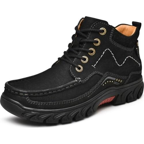 Men Boots Anti-Skidding Leather Shoes Winter Outdoor Snow Boots Men Popular Comfy Winter Autumn Men Durable Outsole Shoes