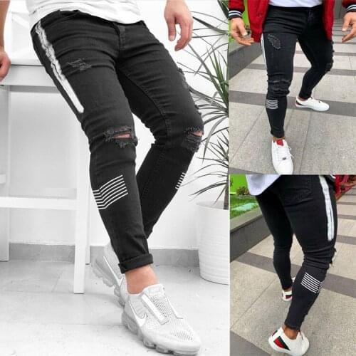 2021 Fashion Streetwear Men Jeans Vintage Black Color Thin Destroyed Ripped Jeans Broken Punk Pants Homme Hip Hop Jeans Men