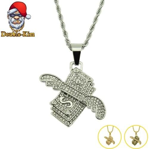 Dollar Angel Wings Pendant Necklace Men Hiphop Street Culture Titanium Stainless Steel Fashion Trendy Necklace Man Jewelry Gift