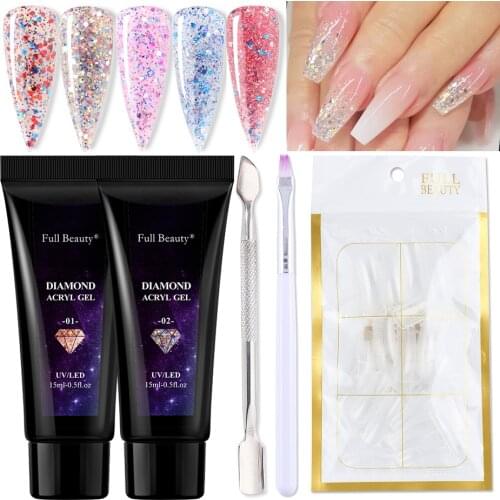 Acrylic Builder Poly Nail Extension Gel Set Glitter UV Gel Polish Buliding Nail Form False Tips Brush Tool Manicure Kit TR1833-1