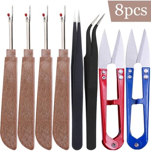 Nonvor Sewing Kit with Dark Brown Plastic Handle Seam Ripper Straight and Elbow Tweezers Yarn Scissors for Cloth Thread Working