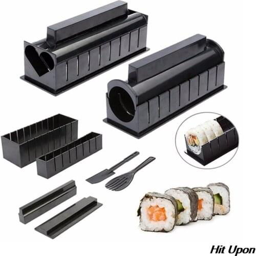 10 Pieces Plastic DIY Home Sushi Maker Tool Complete with Sushi Rice Roll Mold Shapes Sushi Making Kit Fork Spatula