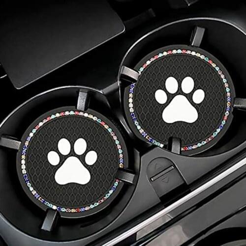 Car Coaster Cat Paw Water Cup Bottle Pad PVC Non-slip Detachable Vehicle Cup Mat With Diamonds For Auto Interior Accessory