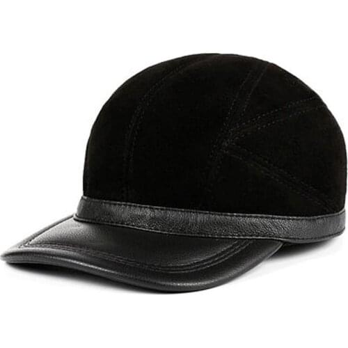 2021 New Winter Mens Fur Baseball Caps Elderly Genuine Leather Casual Outdoor Warm Ear Protection Hats Upset to keep warm