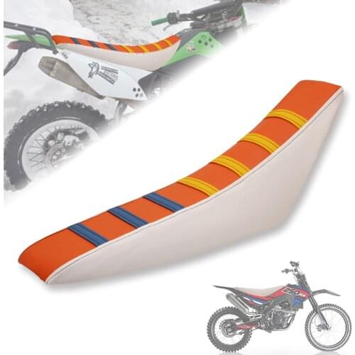 New White+Oragen Motorcycle Leather Gripper Soft Seat Cover Universal For KTM YZF CRF Suzuki Kawasaki Yamaha Dirt Bike