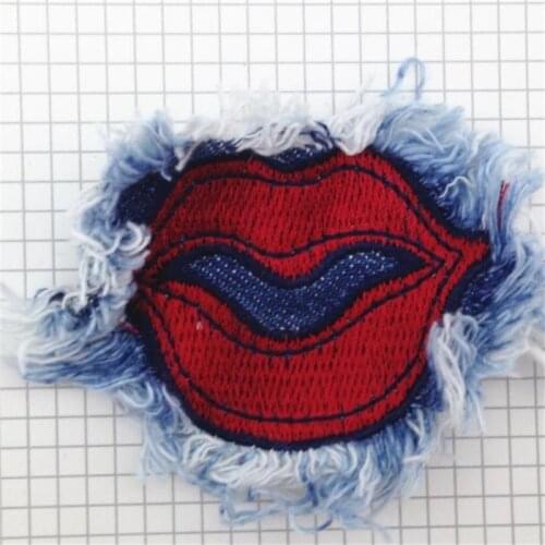 Clothing diy embroidery jeans patch deal with it red lips biker patches for clothes flower stickers fabric free shipping