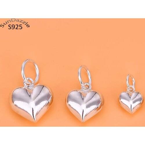 Genuine Real Pure Solid 925 Sterling Silver Pendants Bright Heart Suspension DIY Jewelry Making Findings Pendant Accessories