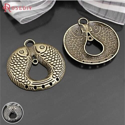 27150)6PCS 37x33MM Antique Bronze Zinc Alloy Double Fish Connect Charms Pendants Diy Jewelry Findings Accessories Wholesale