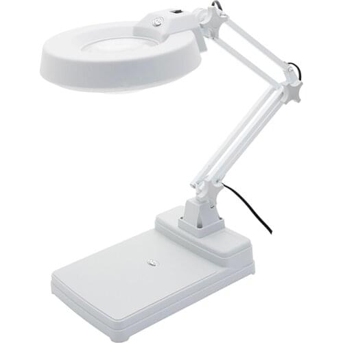 LT-86C Adjustable Desktop Magnifying Glass Lamp Long Arm Light on/Off with LED Light Plastic Magnifying Glass 5X, 10X, 20X