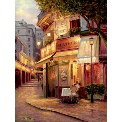 Hand painted oil paintings street scapes city Landscapes Night of Paris canvas art for wall decor
