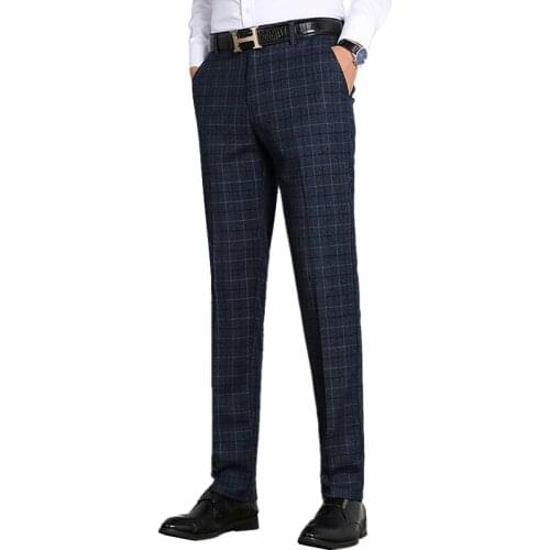 Grey Blue Striped Plaid Pants Men Business Casual Trousers Large Size Pantalones Hombre S-4XL 5XL Male Slacks 2021 New calça