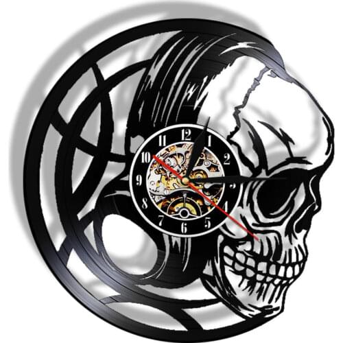 Nordic Vintage Wall Lamp Skull Clock Retro Skull Headphones Vinyl LP Record Wall Clock LED Wall Light for Bar Cafe Loft Decor