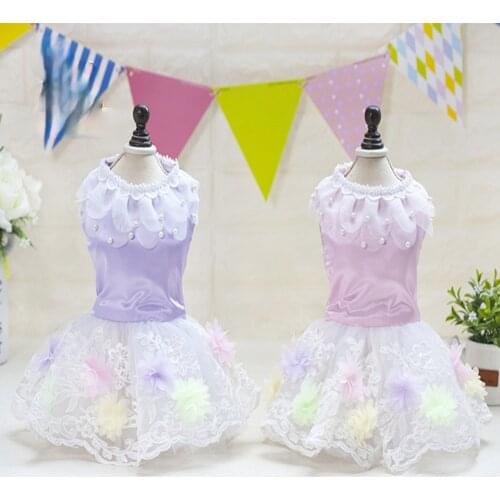 Spring and Summer Fashion Luxury Girl Dog Dress with Flowers Pet Dog Wedding Dress Clothes Skirt Pet Tutu