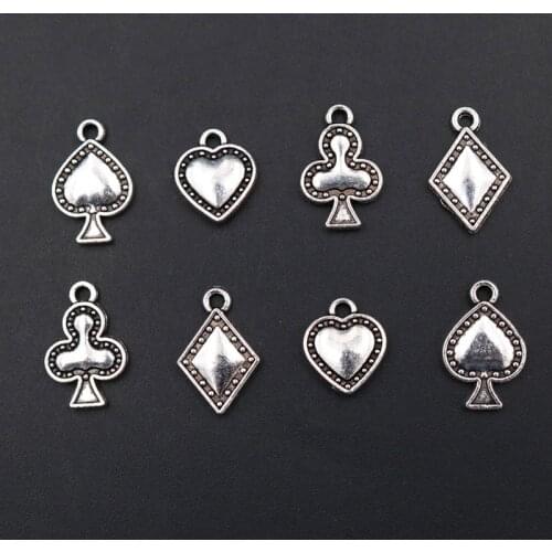 WKOUD 20pcs Silver Color Playing Cards Color Logo Charm Hip Hop Necklace Bracelet DIY Metal Alloy Pendant A1920