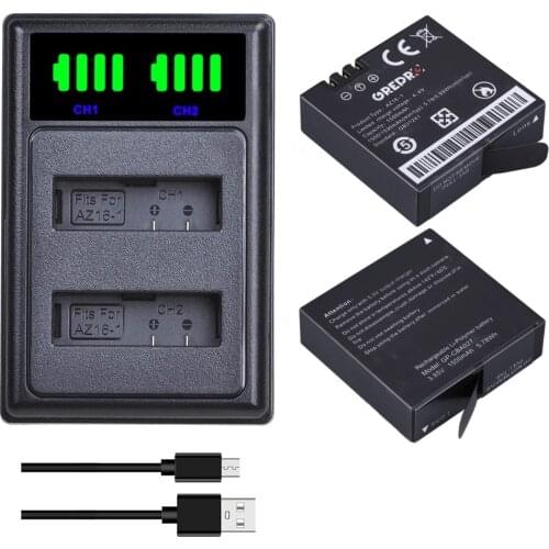 2Pcs AZ16-1 Battery with Type-C Port Battery Charger with for Xiaomi AZ16-1 AZ16-2, Yi 4K, Yi 4K +, Yi Lite , YI 360 VR Cameras