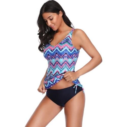Women Two Piece Suits Floral Print Swimsuit Plus Size Swimwear Tankini Set Bathing Suits Padded Swimming Suit S M L XL