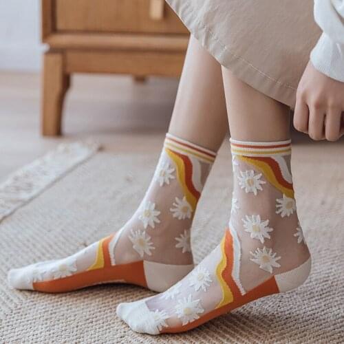 Women Socks New Spring Summer Thin Breathable Long Socks Women Casual Print Breathable Fresh Flower Socks Korea Style Fashion