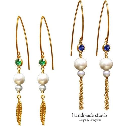 CCijiNG Women Zircon Drop Earrings Lucky Leaf Tassel Earrings Real Pearl Aretes De Mujer Modernos Drop Shipping EH2206