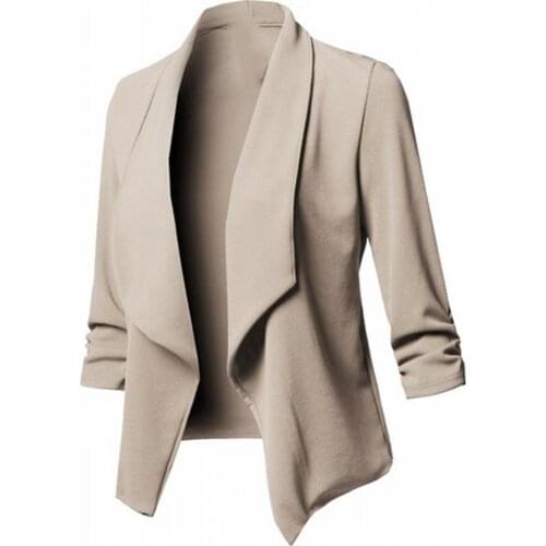 Office Women Solid Color Slim Fit Blazer Lapel Open Front Short Suit Jacket veste femme костюм женский