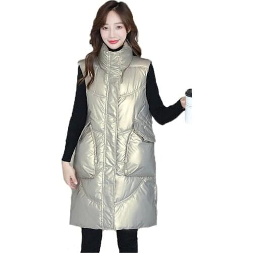 2021 Winter Long Vest Coat Women New Black Blue Plus Size Loose Sleeveless Fashion All-Match Warm Down Cotton Vest Jacket N1240